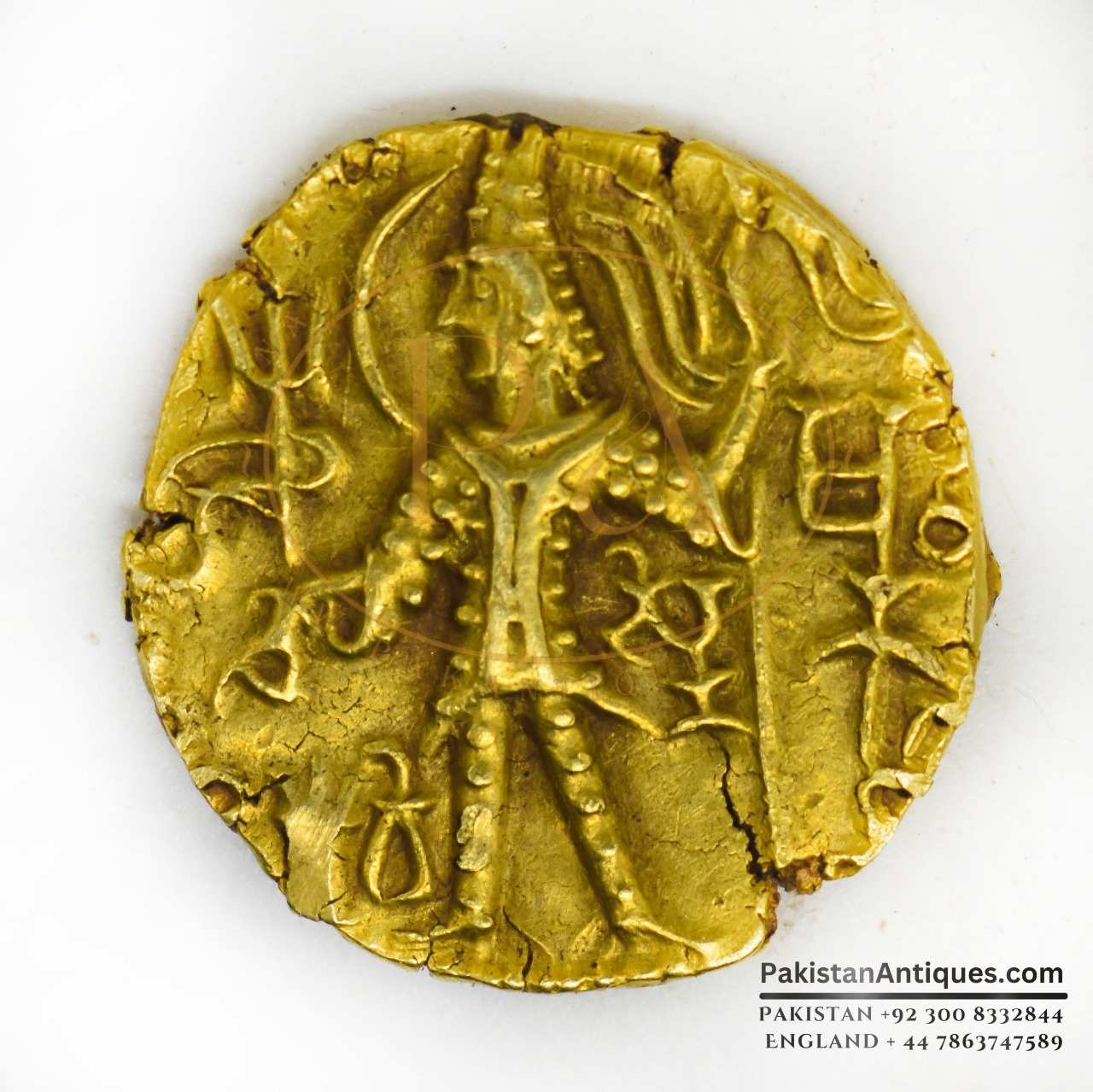 VGC Solid Gold Kushan King Shaka mid 4th Century coin | Pakistan Antiques